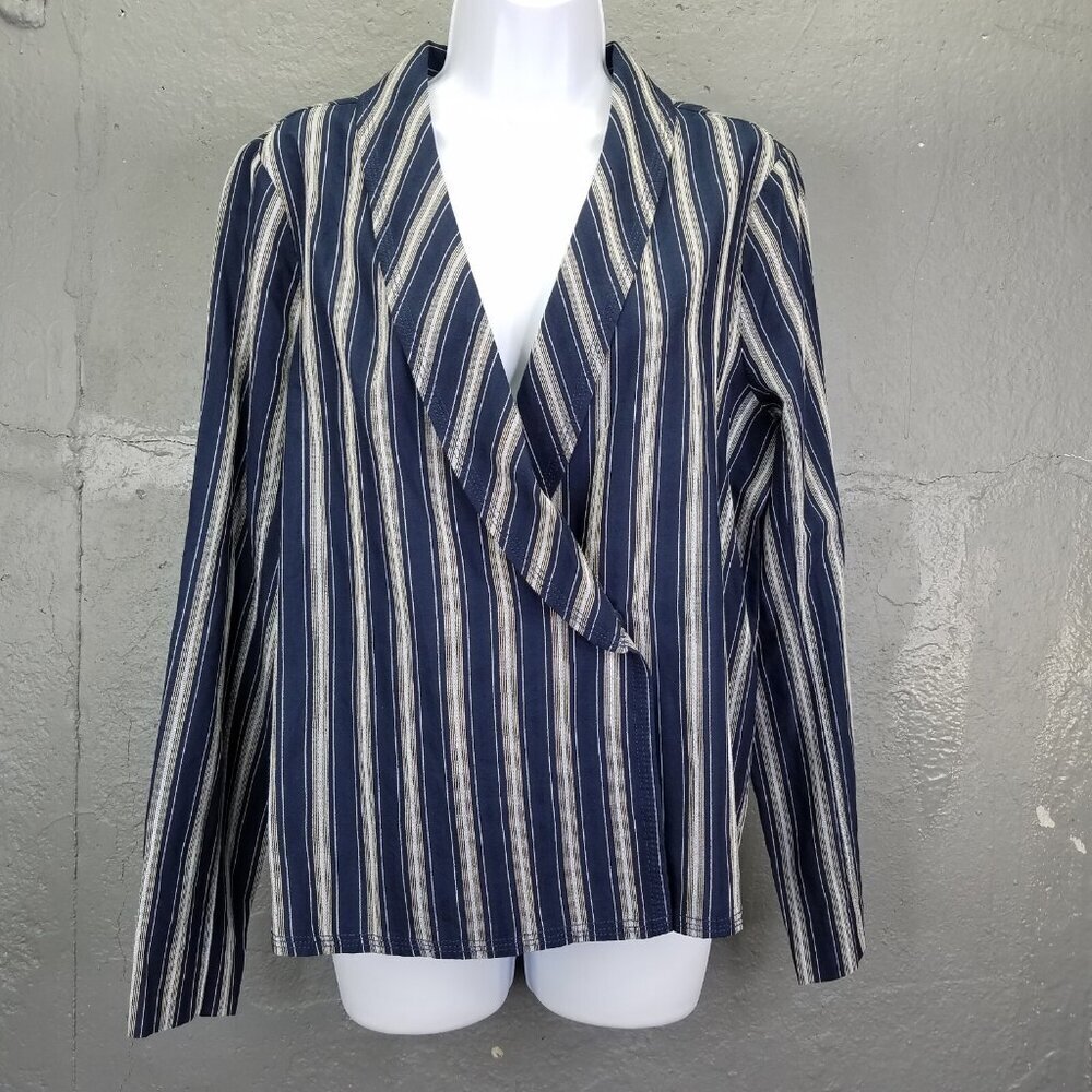 J. CREW Wrap Blazer Women’s M Navy Striped Long Sleeve Shirt Unstructured Preppy